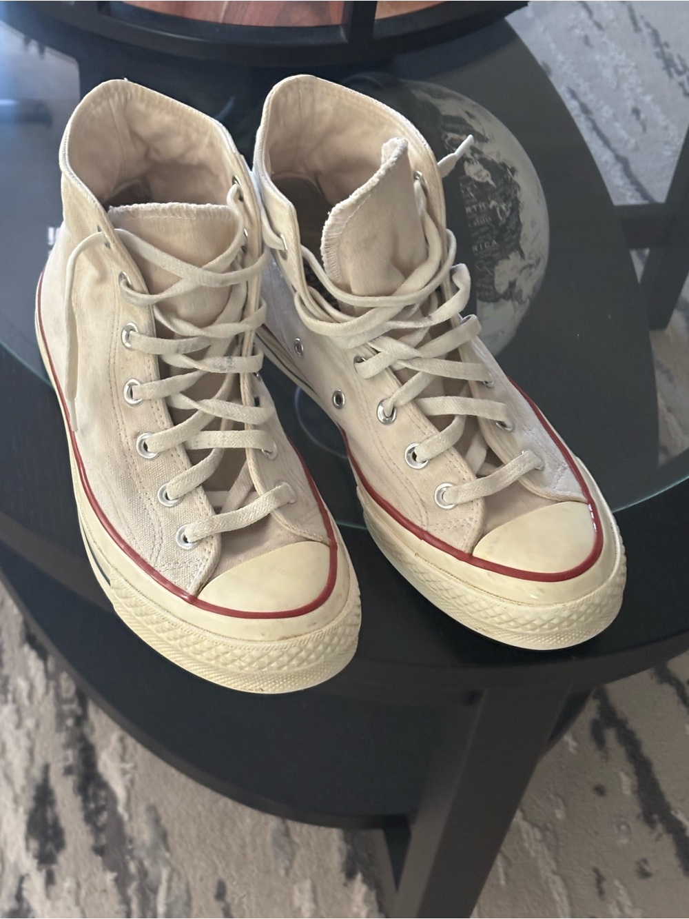 Converse High-Top Canvas Sneakers in Cream and White